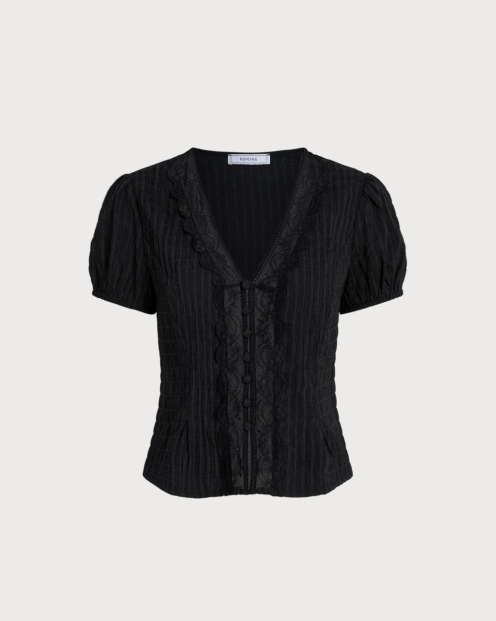 Black Jacquard Lace Button Blouse