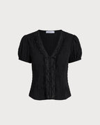 Black Jacquard Lace Button Blouse