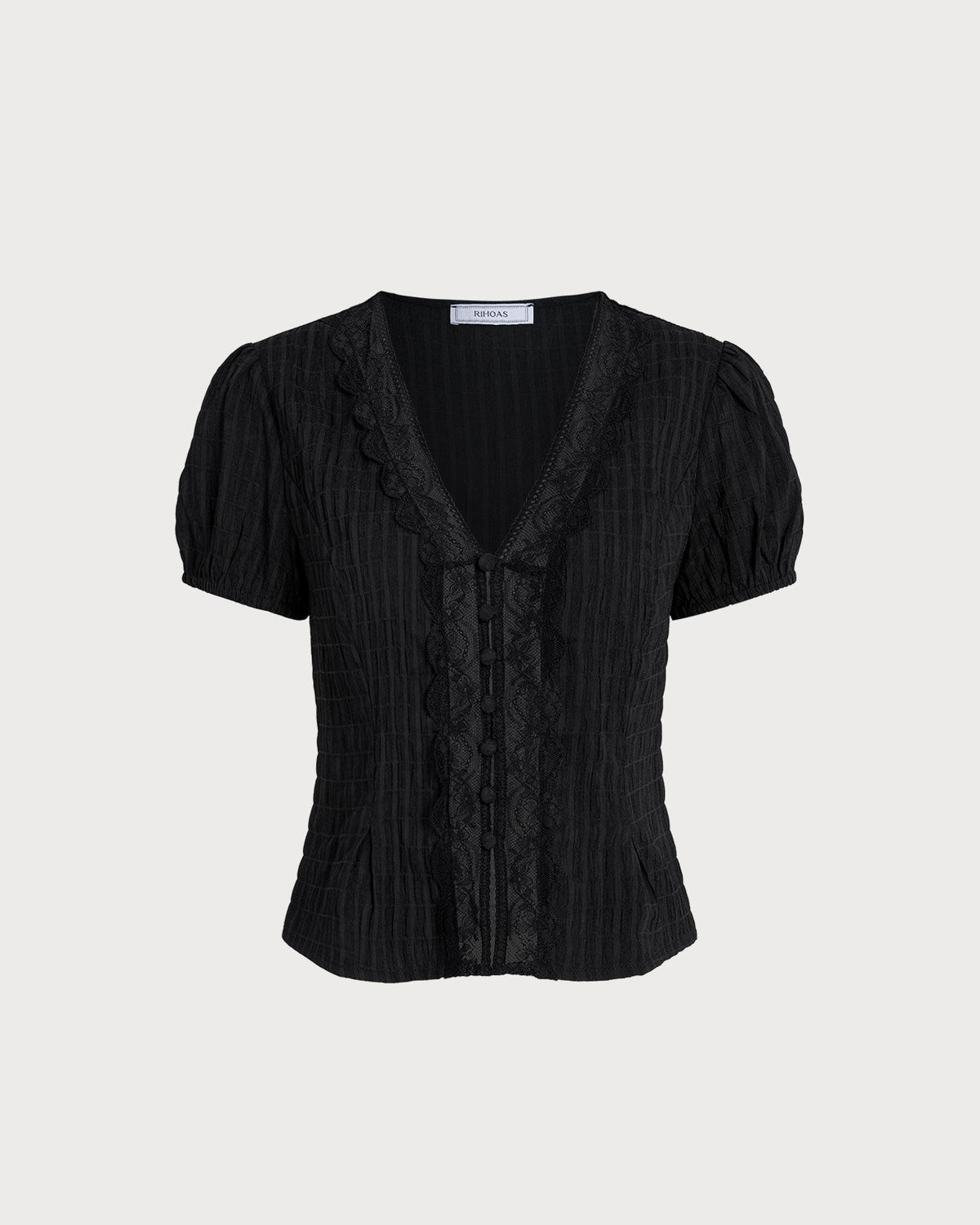 Black Jacquard Lace Button Blouse