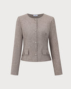 Round Neck Khaki Single-Breasted Jacket