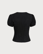 Black Jacquard Lace Button Blouse