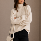 Women’s Textured Turtleneck Sweater – Soft Winter Knit Jumper