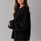Women’s Oversized Knit Jumper – Crew Neck Sweater with Balloon Sleeves