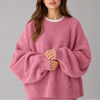 Women’s Oversized Knit Jumper – Crew Neck Sweater with Balloon Sleeves