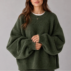 Women’s Oversized Knit Jumper – Crew Neck Sweater with Balloon Sleeves
