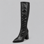 Women’s Pointed Toe Knee-High Boots with Chunky Block Heel