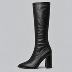 Women’s Pointed Toe Knee-High Boots with Chunky Block Heel