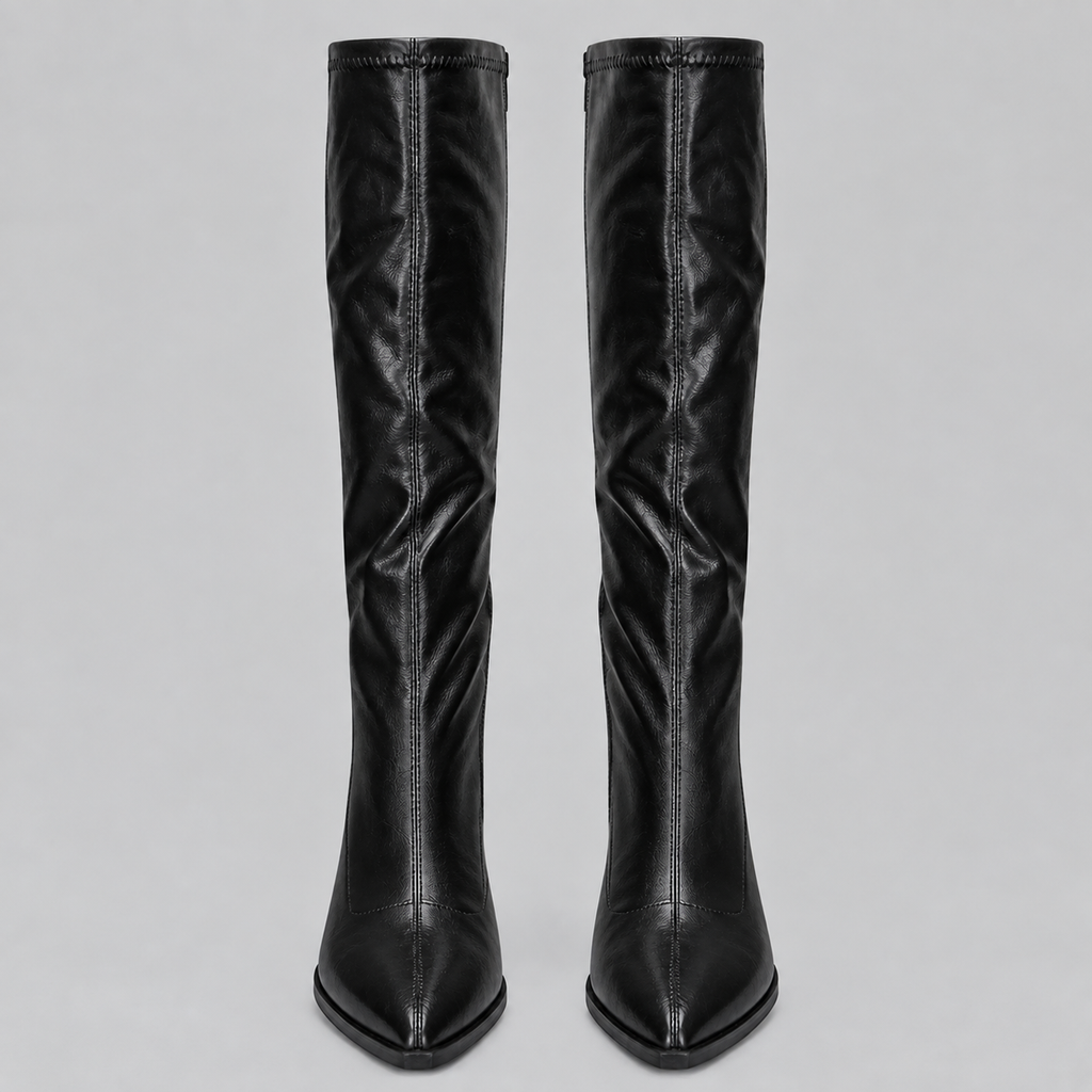 Women’s Pointed Toe Knee-High Boots with Chunky Block Heel