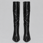 Women’s Pointed Toe Knee-High Boots with Chunky Block Heel