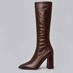 Women’s Pointed Toe Knee-High Boots with Chunky Block Heel