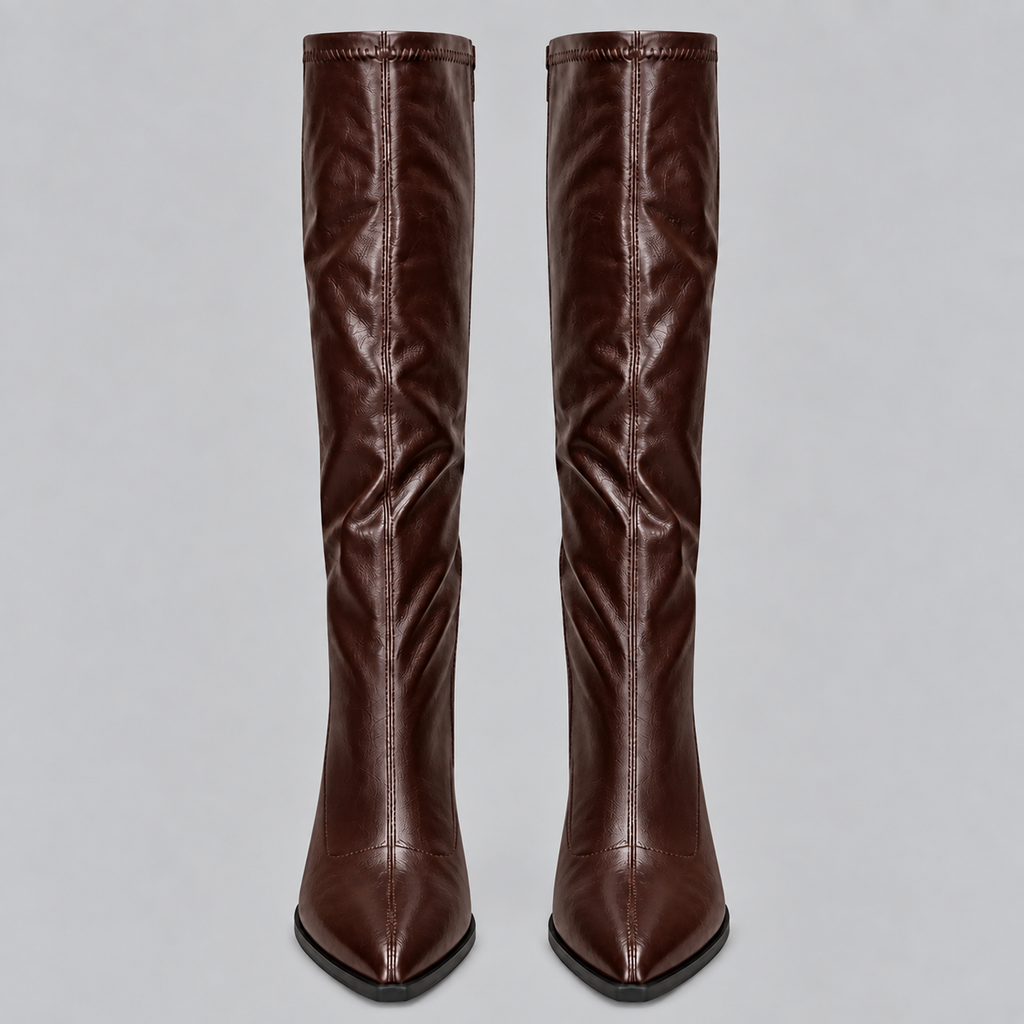 Women’s Pointed Toe Knee-High Boots with Chunky Block Heel