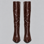 Women’s Pointed Toe Knee-High Boots with Chunky Block Heel