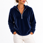 Women’s Velvet Quarter-Zip Hoodie with Long Sleeves