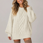 Women’s Oversized Cable Knit Jumper Dress with Long Sleeves