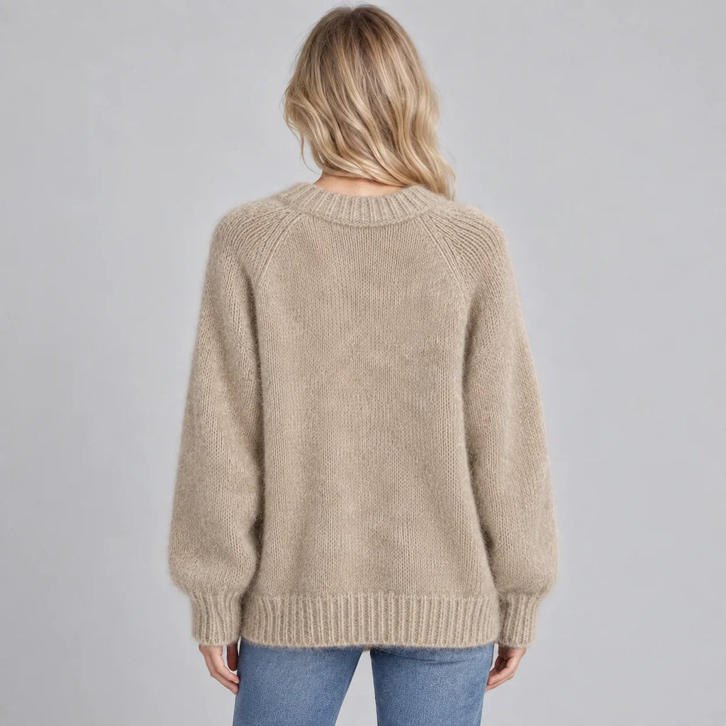 Women’s Relaxed Fit Fluffy Knit Jumper with Crew Neck and Long Sleeves