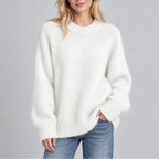 Women’s Relaxed Fit Fluffy Knit Jumper with Crew Neck and Long Sleeves