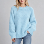 Women’s Relaxed Fit Fluffy Knit Jumper with Crew Neck and Long Sleeves
