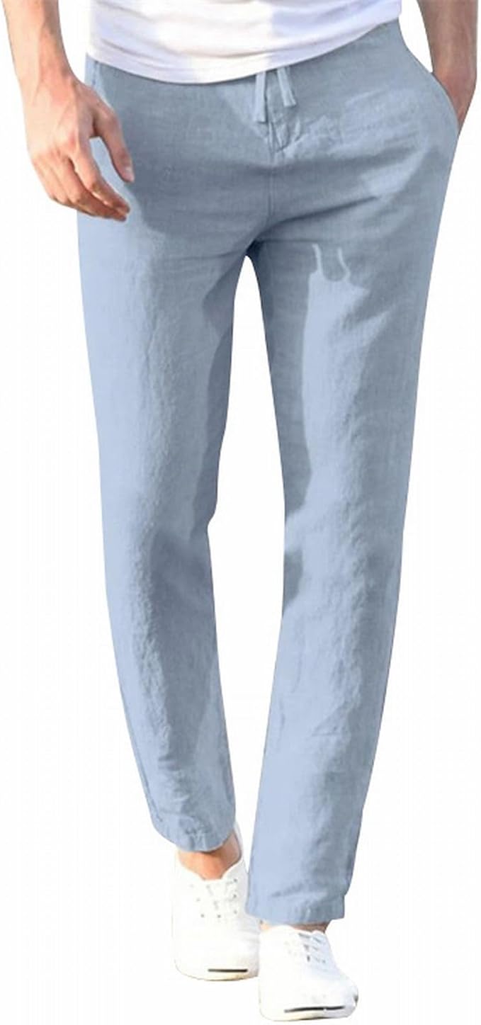 Men's Woven Pants with Drawstring Waist and Tapered Leg