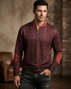 Men's Knit Sweater with Quarter Zip and Pattern Panels