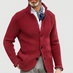 Men's Waffle-Knit Cardigan Sweater with Stand Collar and Button Front