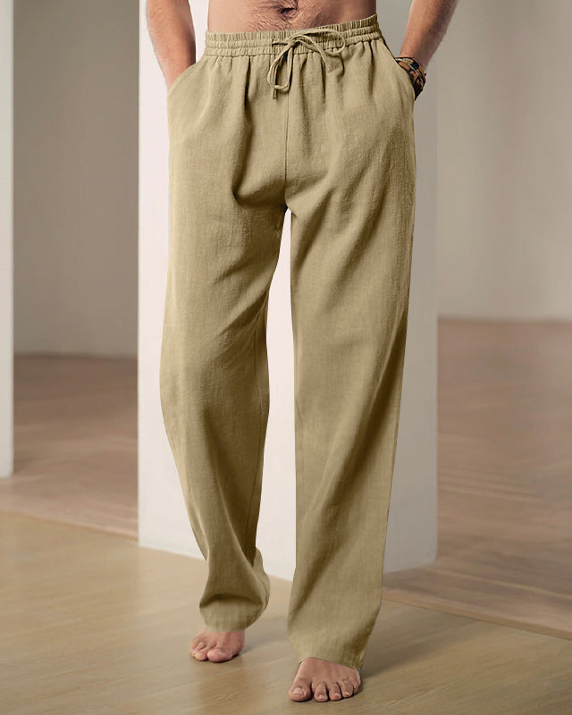 Men's Casual Straight-Leg Pants with Drawstring Waist and Slant Pockets