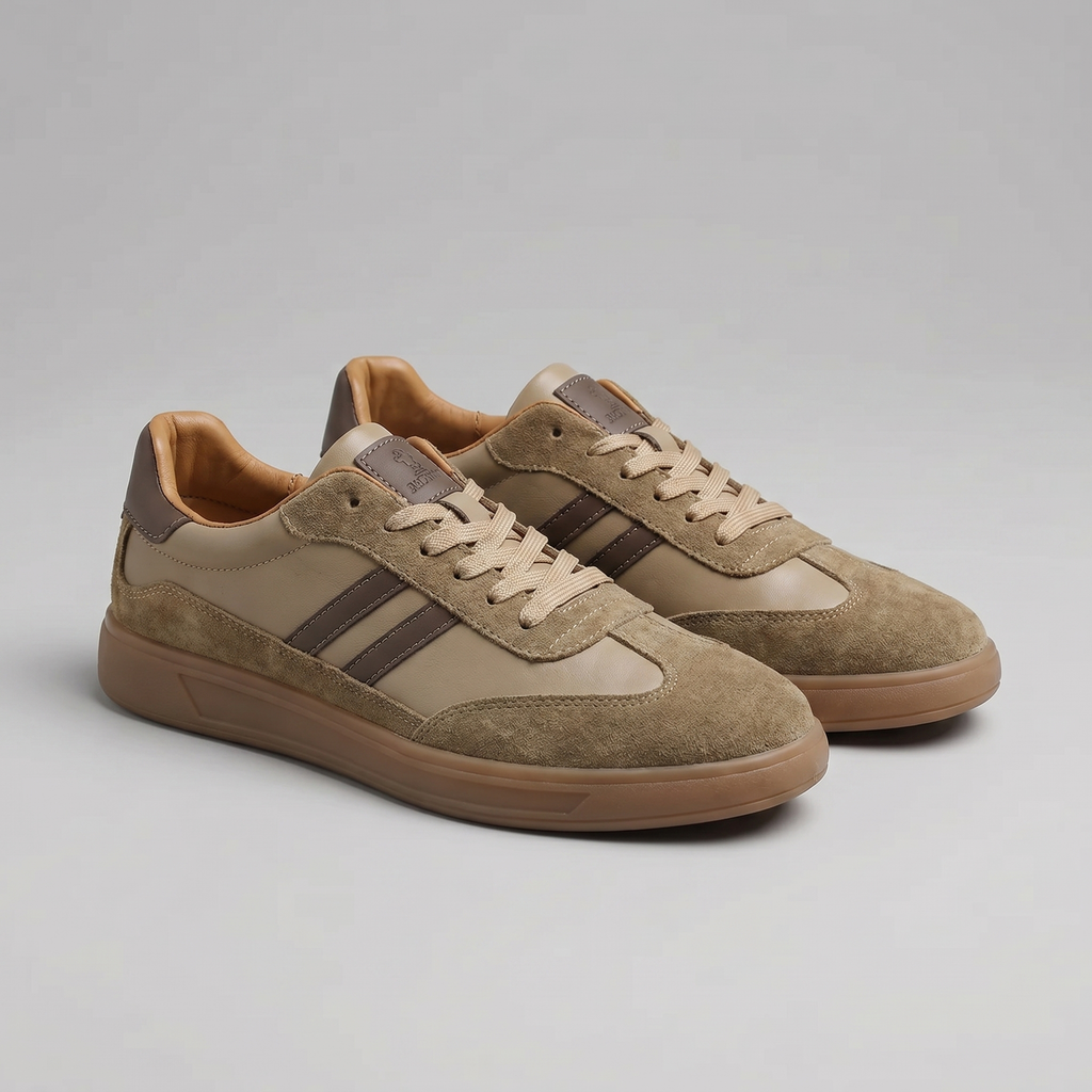 Round Toe Low-Top Sneakers with Contrast Stripes