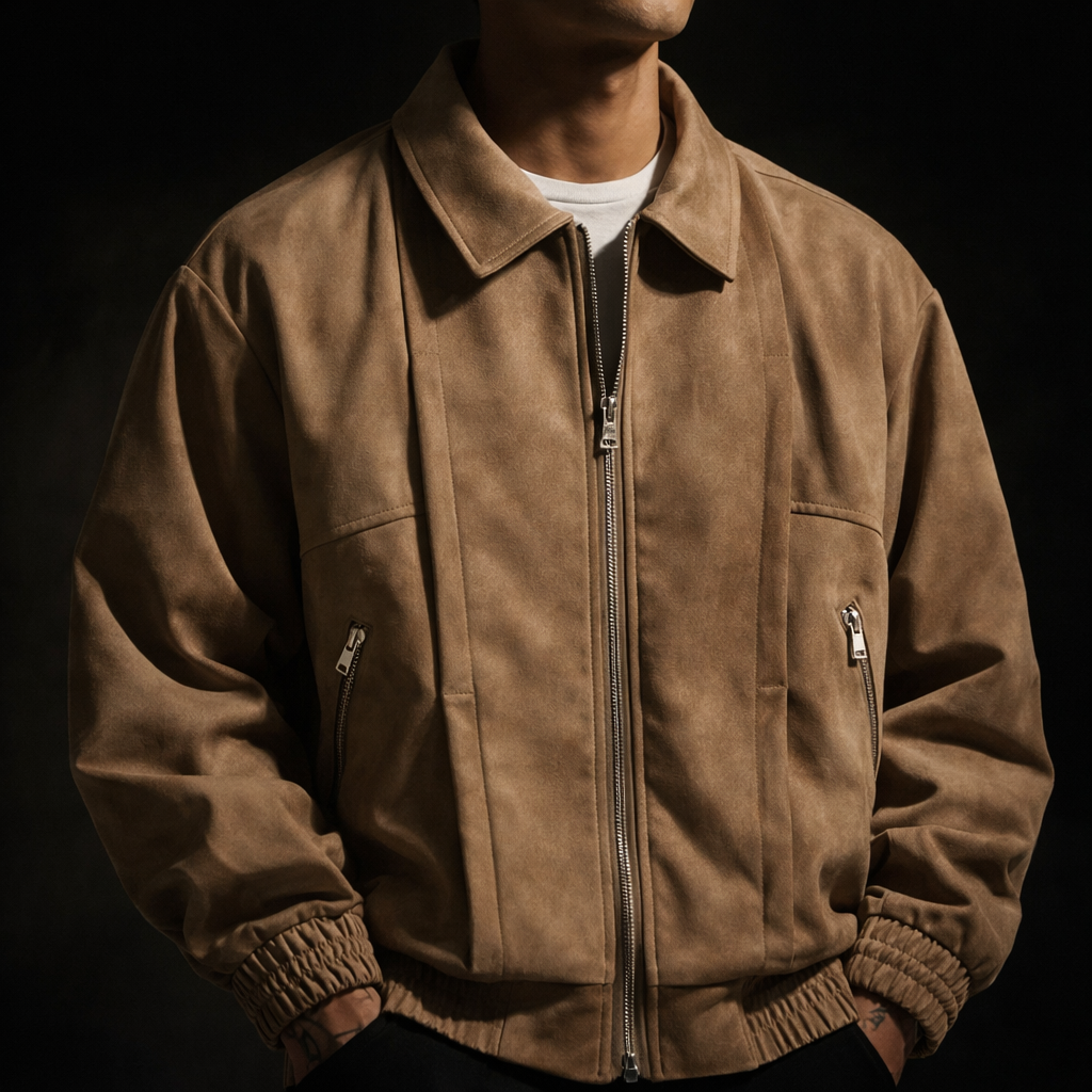Men's Oversized Suede Bomber Jacket