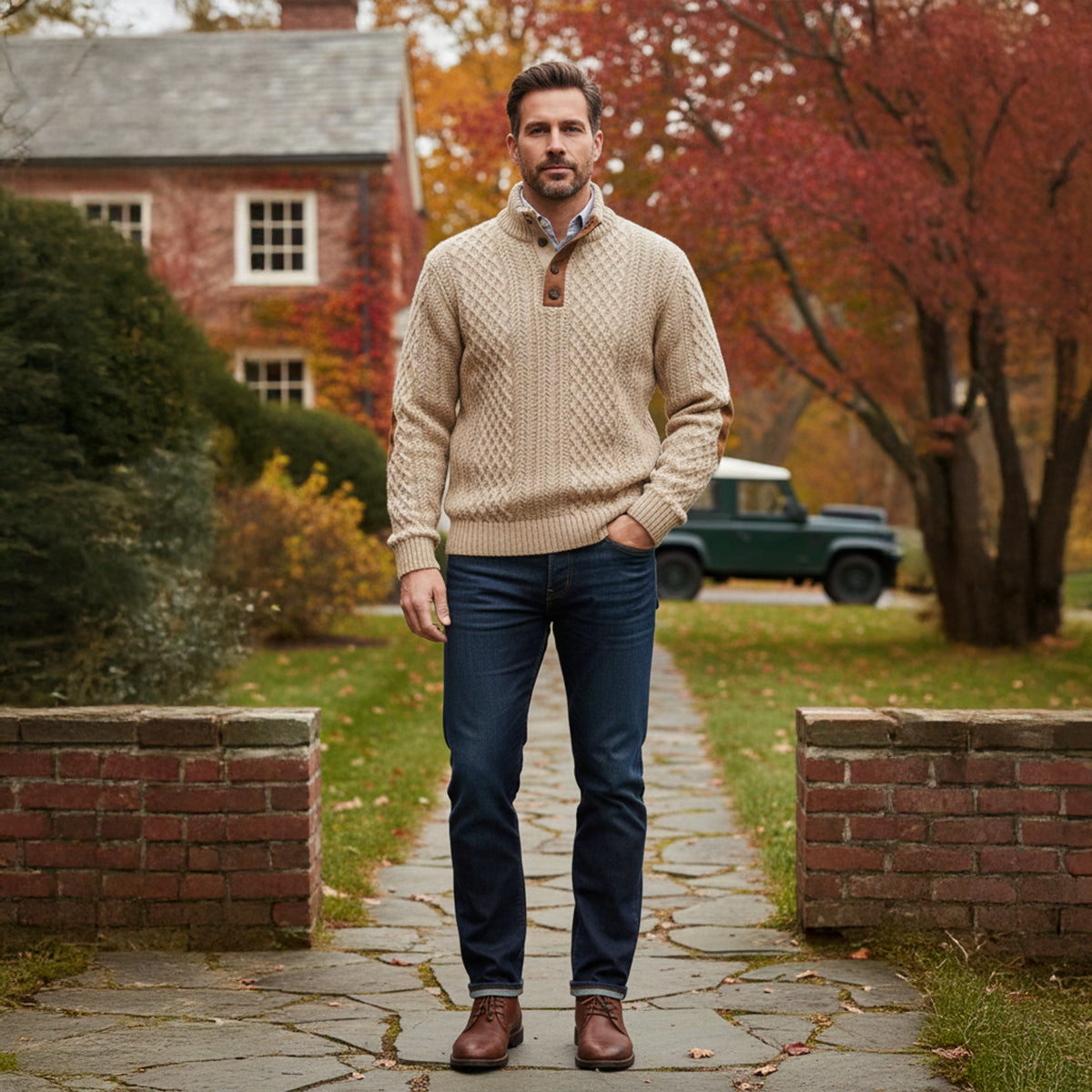 Cable-Knit Button-Front Signature Cardigan