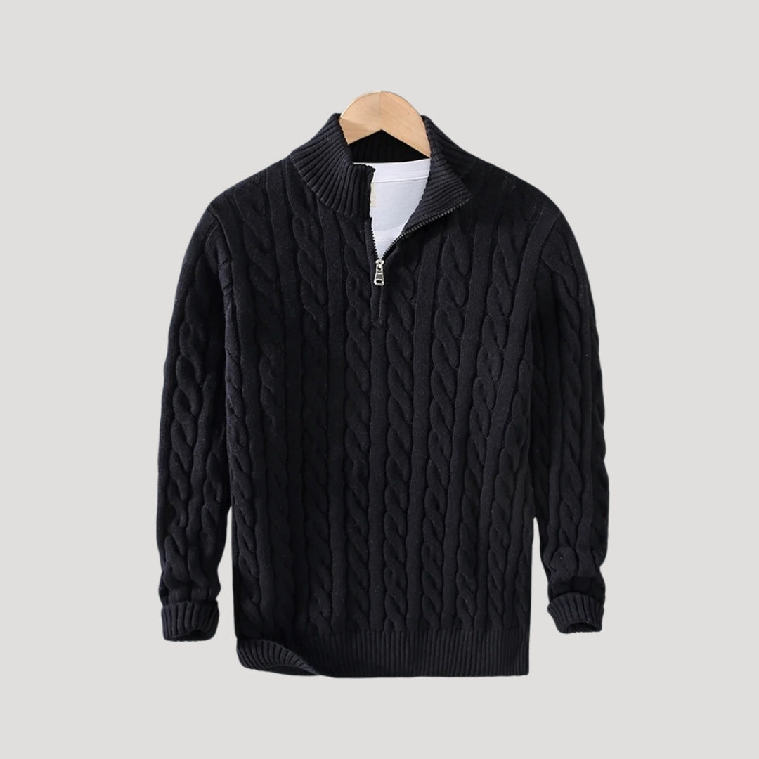 Cable-Knit Zip-Up Enduring Cardigan