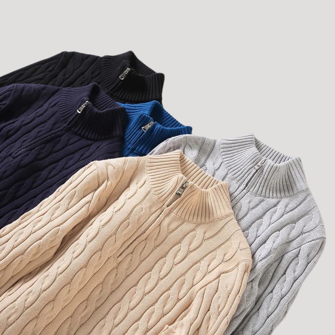 Cable-Knit Zip-Up Enduring Cardigan