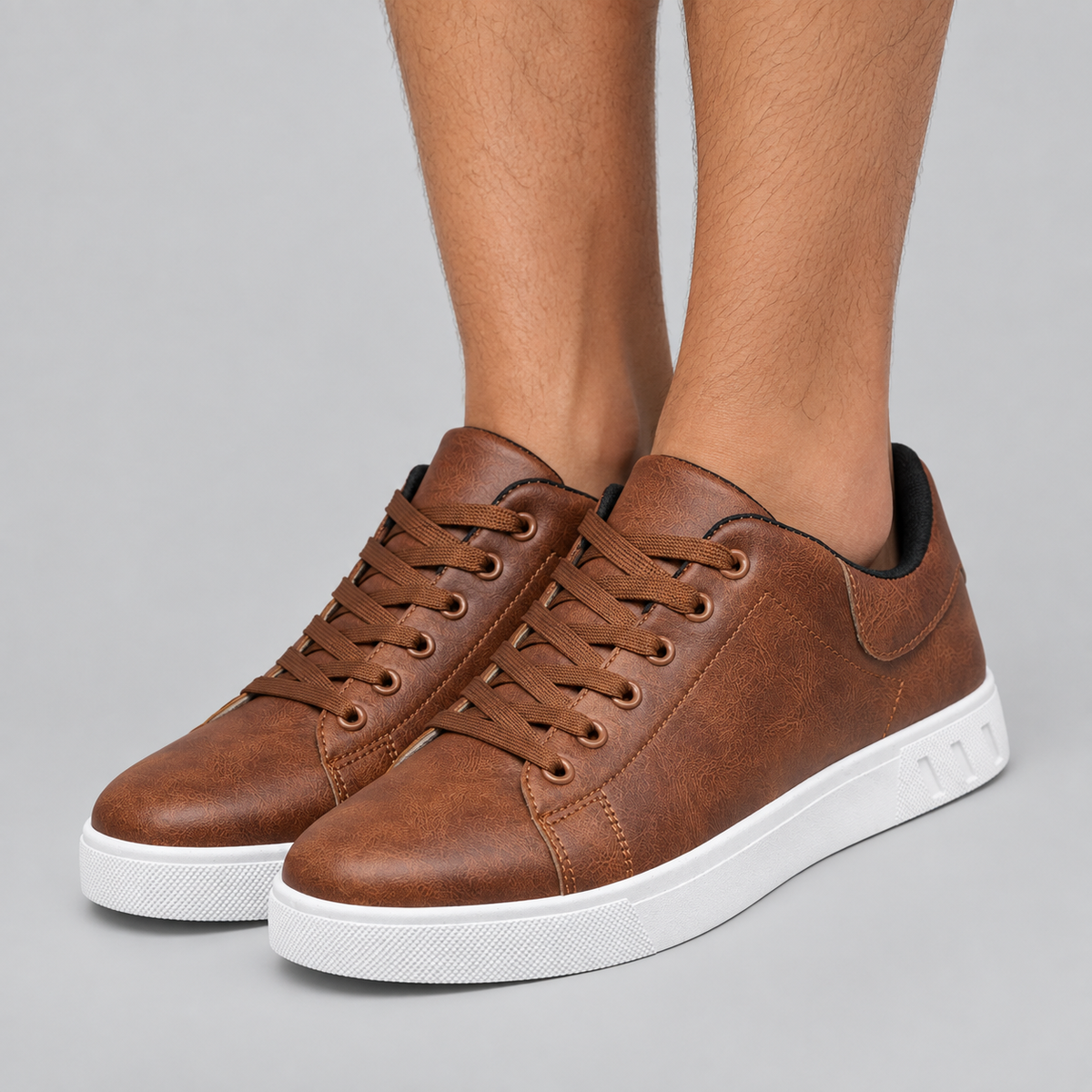 Low-Top Lace-Up Sneakers with Cupsole and Round Toe