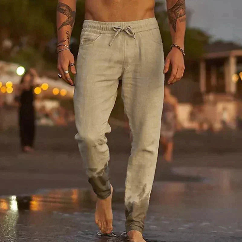 Casual Textured Pants with Drawstring Waist and Tapered Legs
