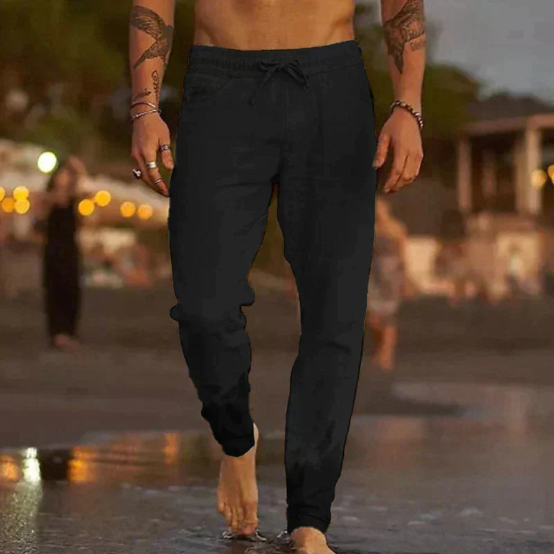 Casual Textured Pants with Drawstring Waist and Tapered Legs