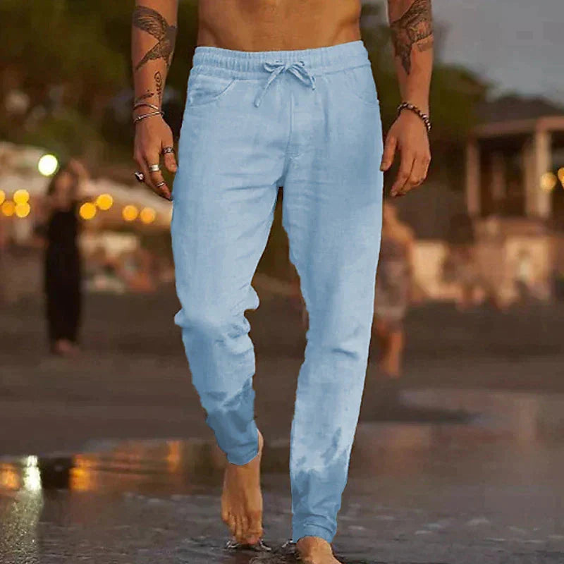 Casual Textured Pants with Drawstring Waist and Tapered Legs