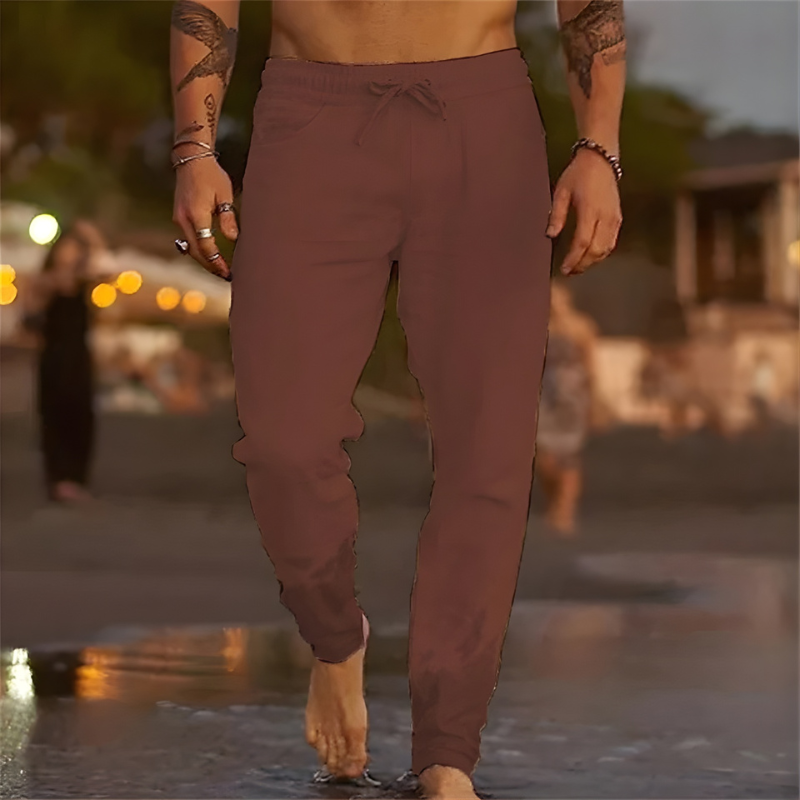 Casual Textured Pants with Drawstring Waist and Tapered Legs
