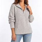 Women's Textured Knit Sweater – Quarter Zip & Relaxed Fit