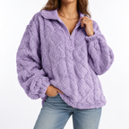 Women's Textured Fleece Pullover – Quarter Zip & Relaxed Fit
