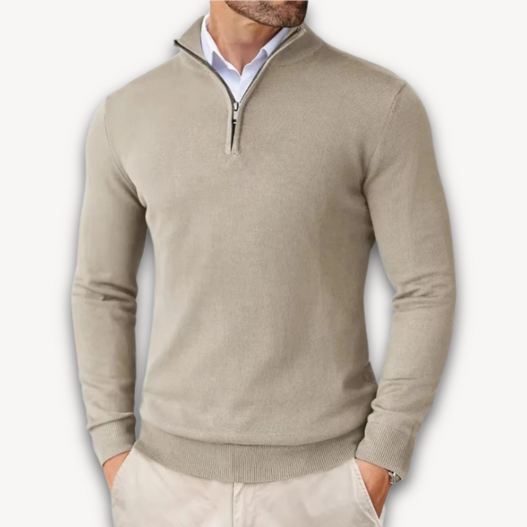 Mock-Neck Ribbed Poised Sweater