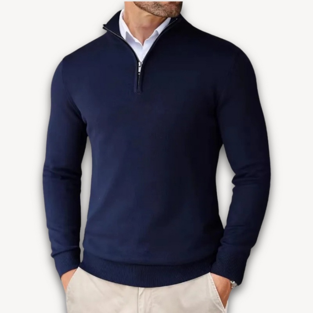 Mock-Neck Ribbed Poised Sweater