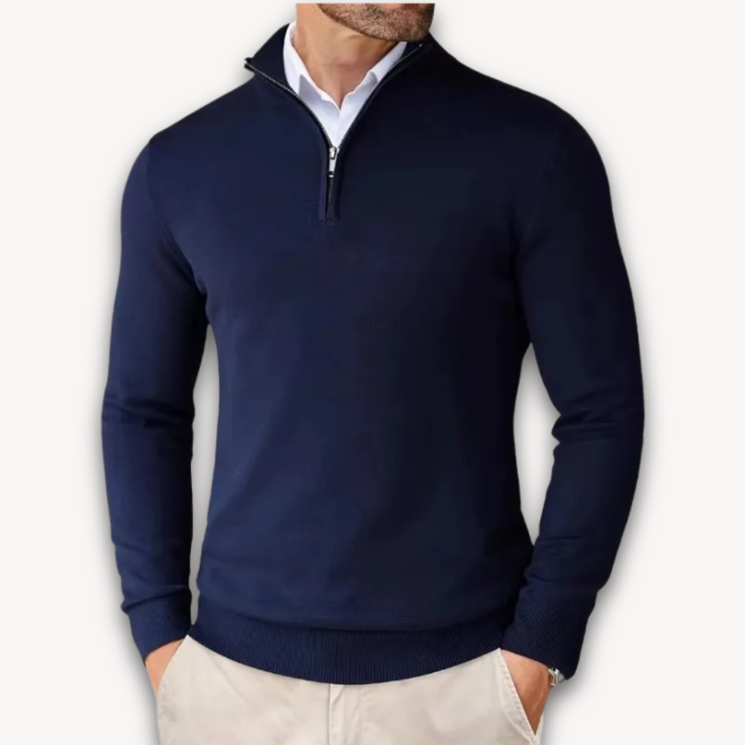 Mock-Neck Ribbed Poised Sweater