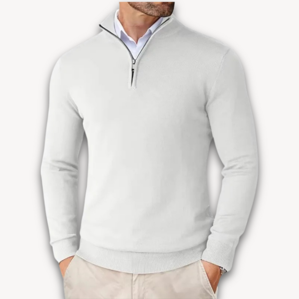Mock-Neck Ribbed Poised Sweater