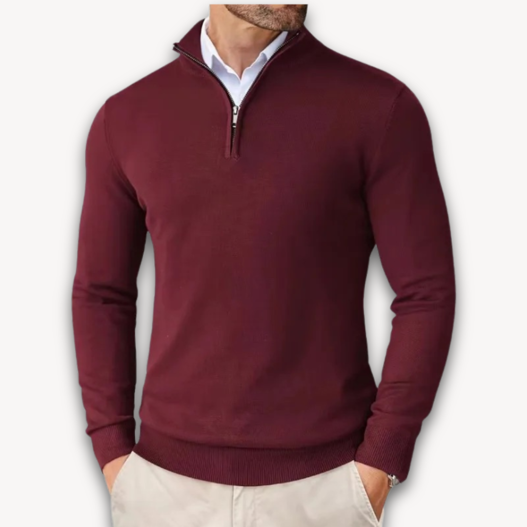 Mock-Neck Ribbed Poised Sweater