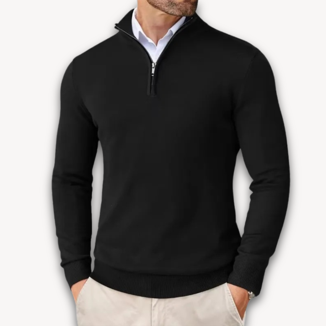 Mock-Neck Ribbed Poised Sweater
