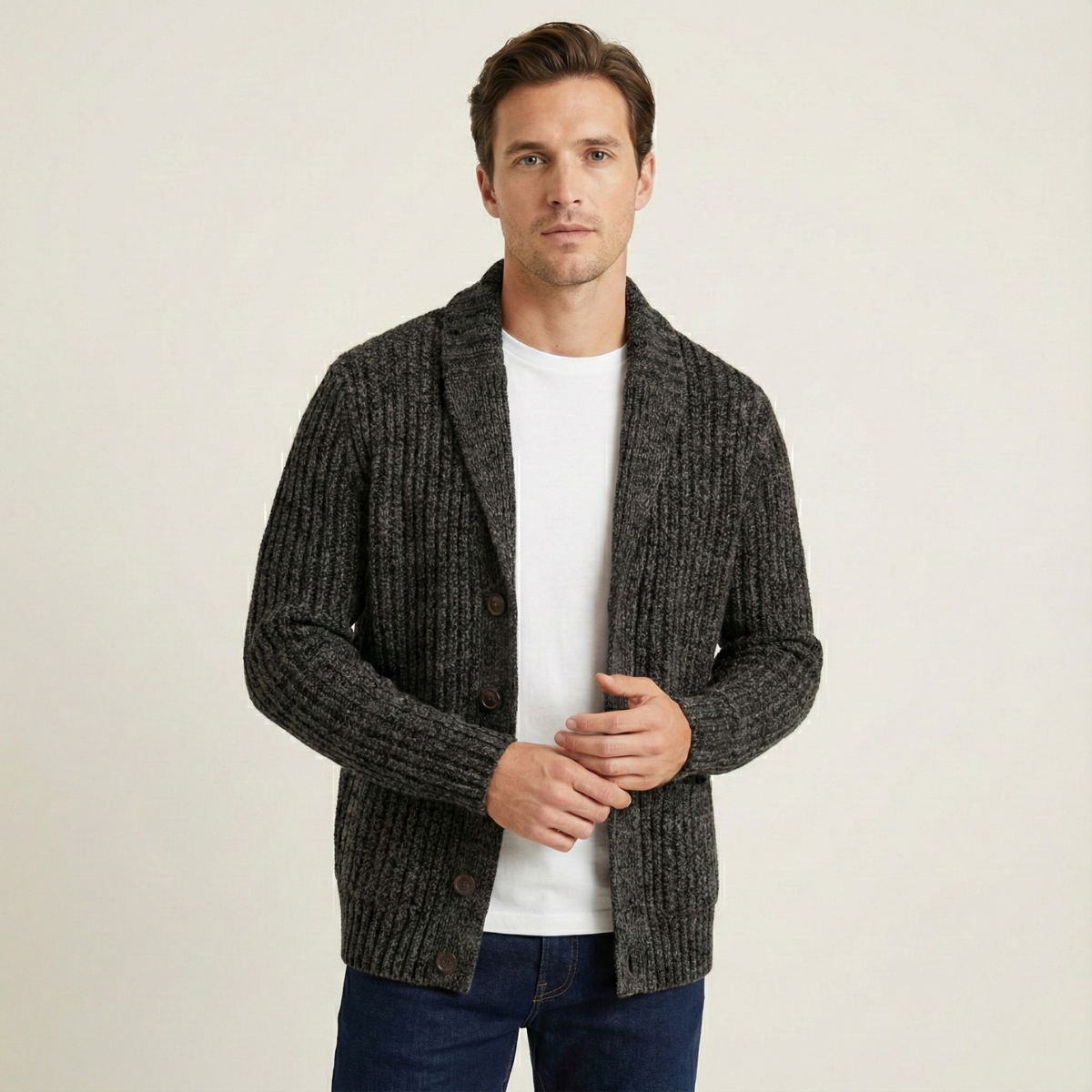 Cable-Knit Ribbed Structured Cardigan