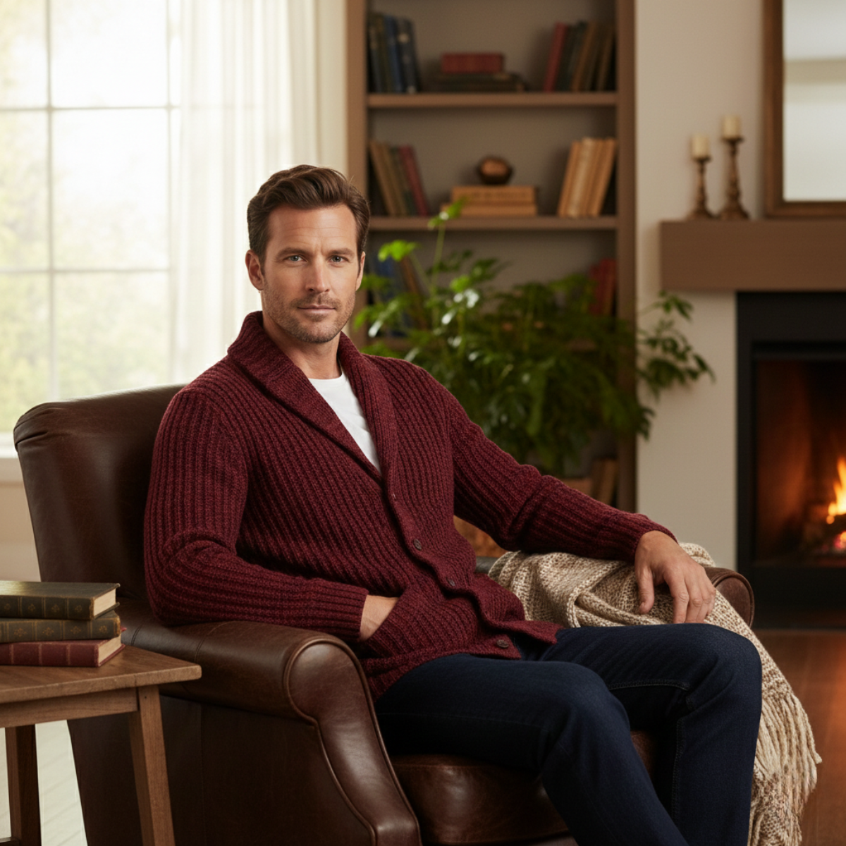 Cable-Knit Ribbed Structured Cardigan