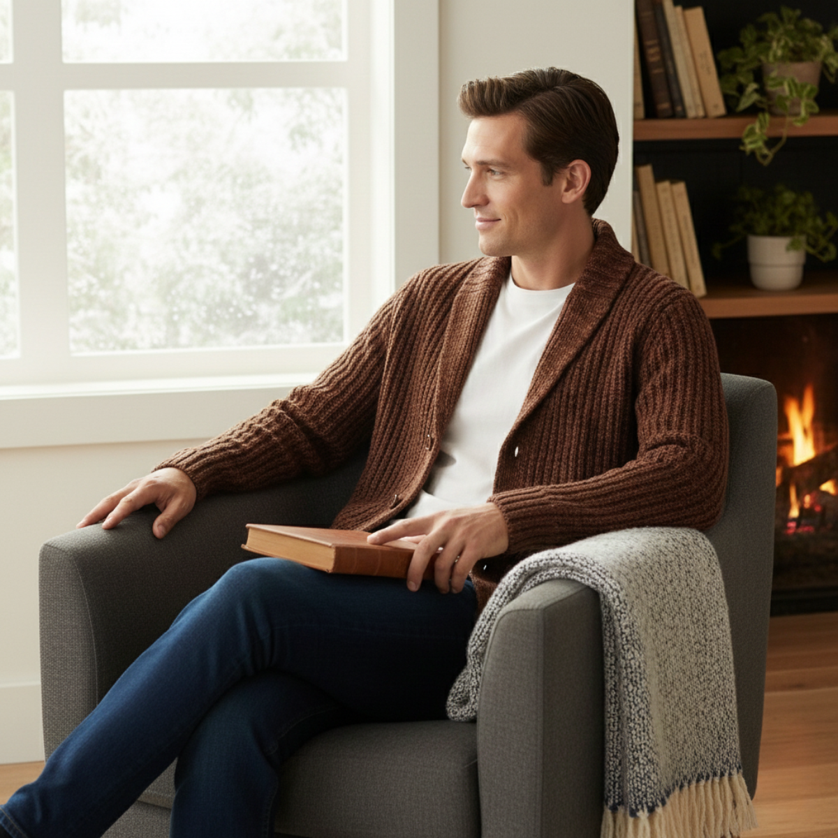 Cable-Knit Ribbed Structured Cardigan