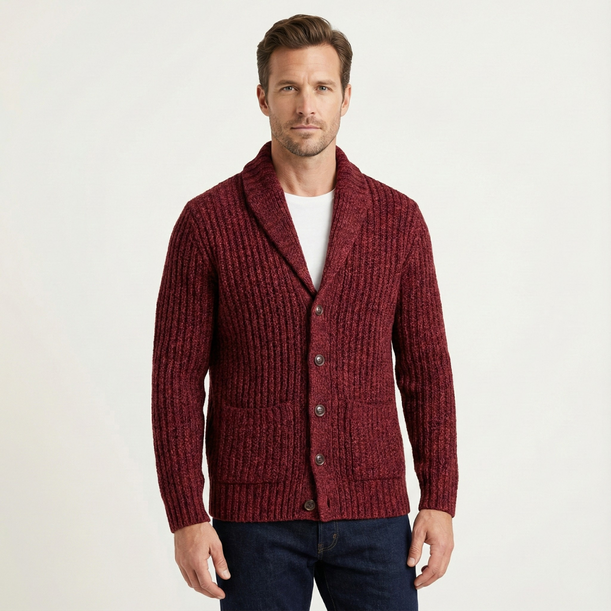 Cable-Knit Ribbed Structured Cardigan