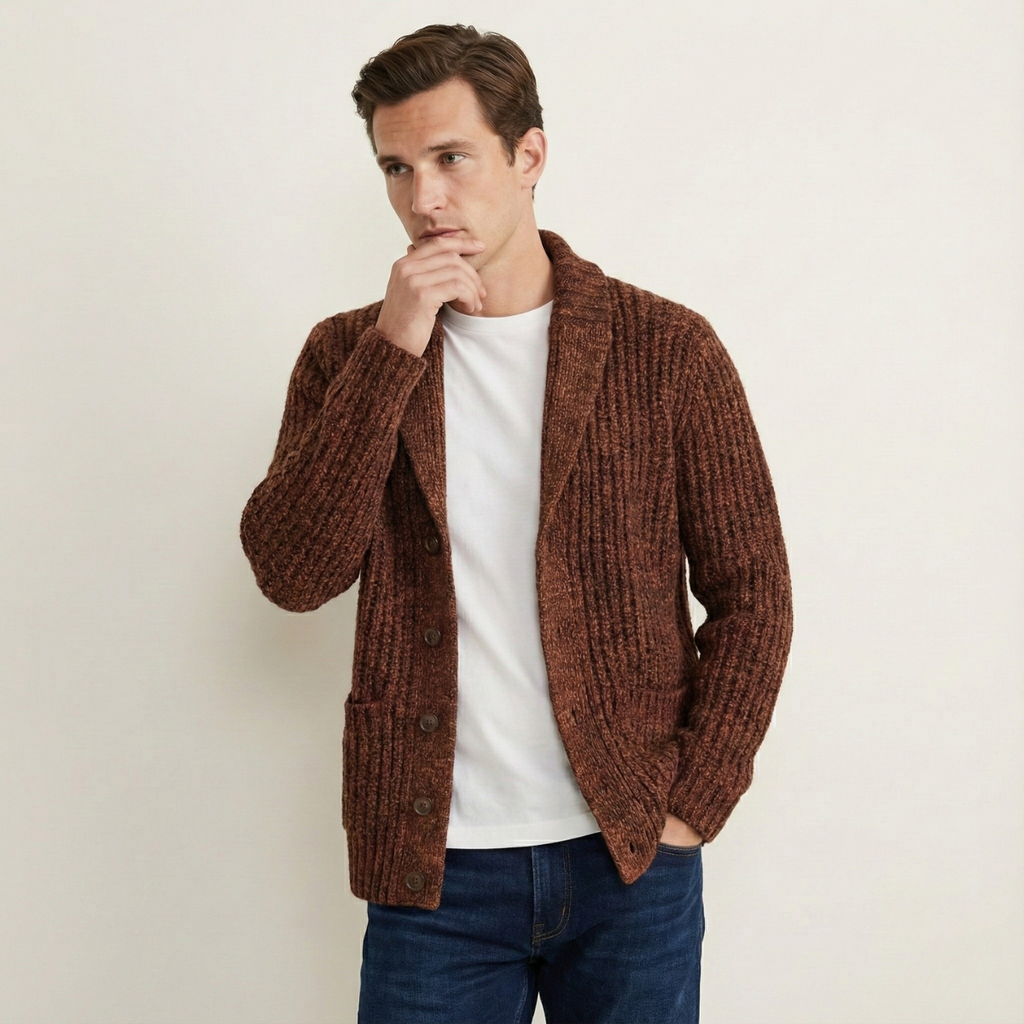Cable-Knit Ribbed Structured Cardigan
