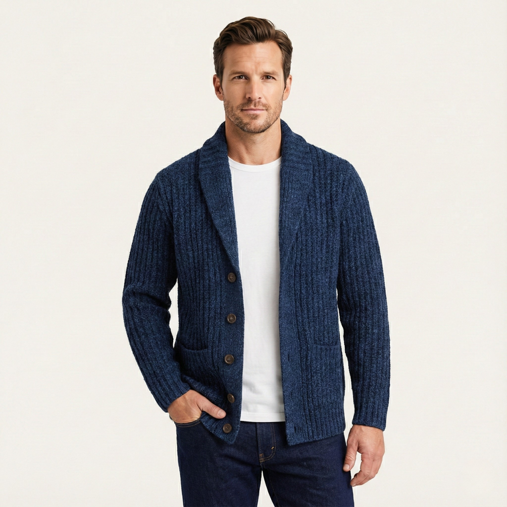 Cable-Knit Ribbed Structured Cardigan