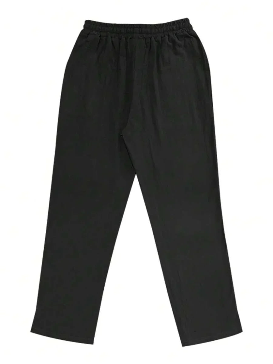 Men's Casual Straight-Leg Pants with Drawstring Waist and Slant Pockets